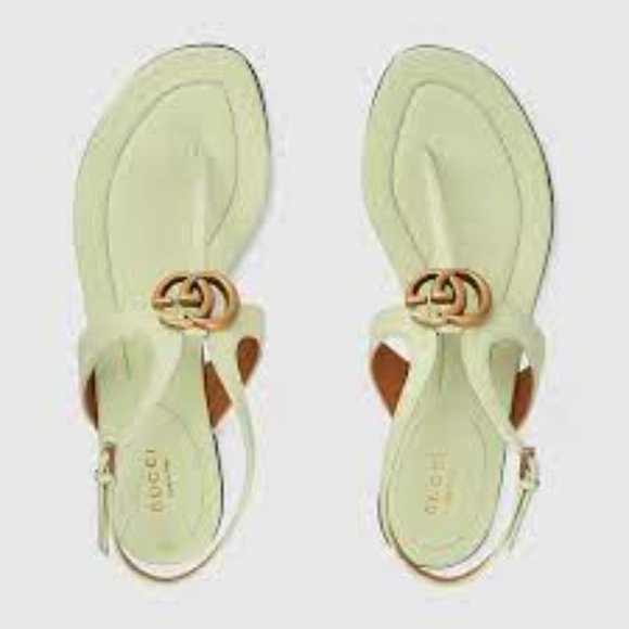 Gucci Marmont Double GG Logo Leather Thong T Strap Flat Sandals Shoes - Picture 1 of 13